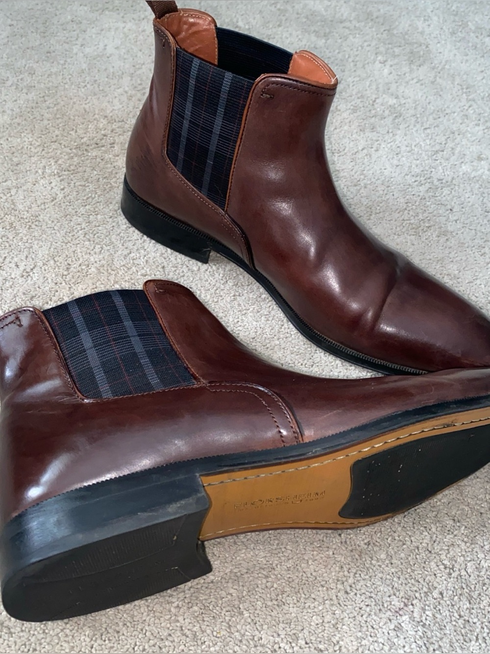 Florsheim Mens Belfast Brown Leather Plaid Bands Pull-On Chelsea Boots Size 9M